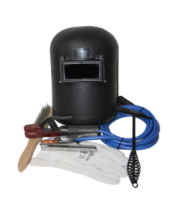 6 Piece Welding Kit (cable set, chrome leather glove, flip front helmet, chipping hammer, brush)