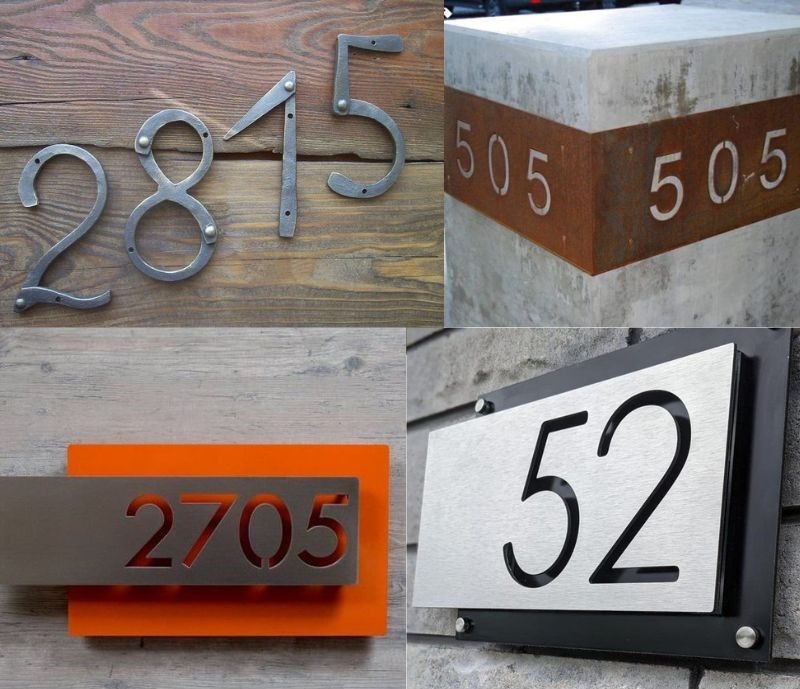 Image of four different house numbers that have been welded with different techniques