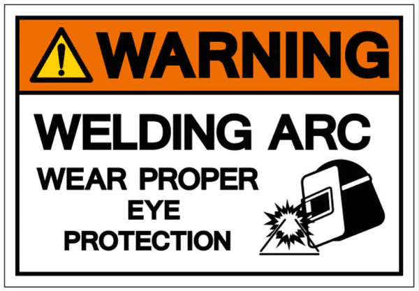 An image showcasing a warning sign for welding arc, telling readers to wear the proper eye protection