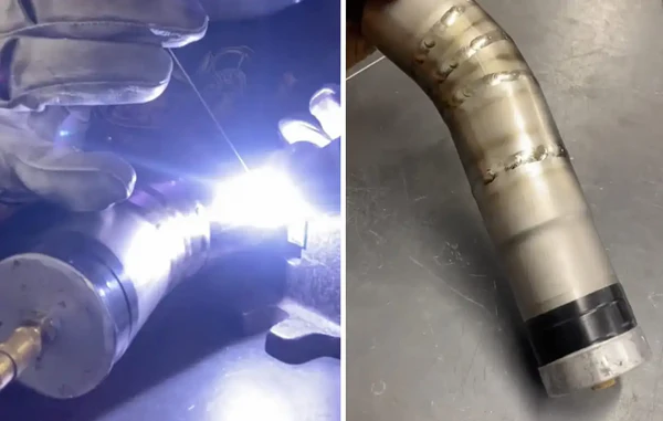 During and after images of tig welding titanium exhaust joints
